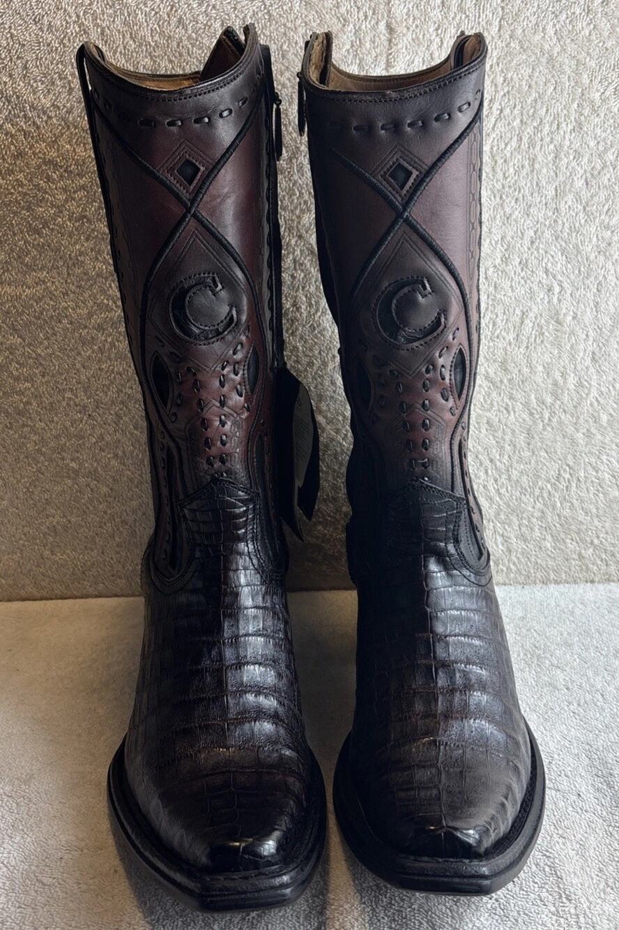 Cuadra Men's Caiman Brown Leather Narrow Square Toe Zip Boots Size 10 EE 26500